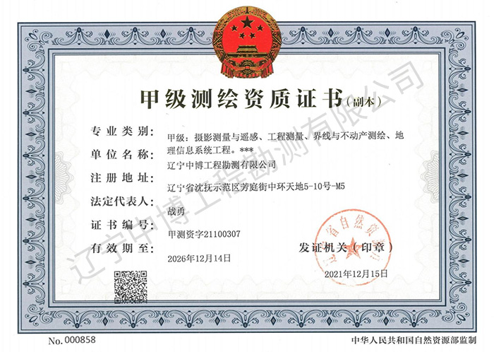 甲級測繪資質證書